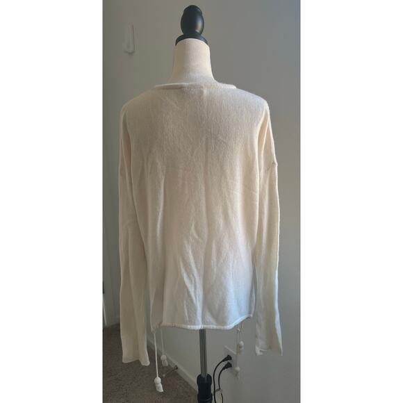 Calypso St. Barth Cashmere Tassel Pullover Ivory Long Sleeve Pocket Sweater L - Picture 5 of 10